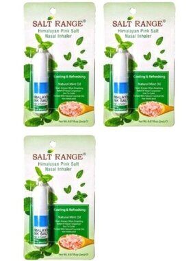 3 x Himalayan Pink Salt Nasal Inhaler Nose Cooling Natural Mint Essential Oils